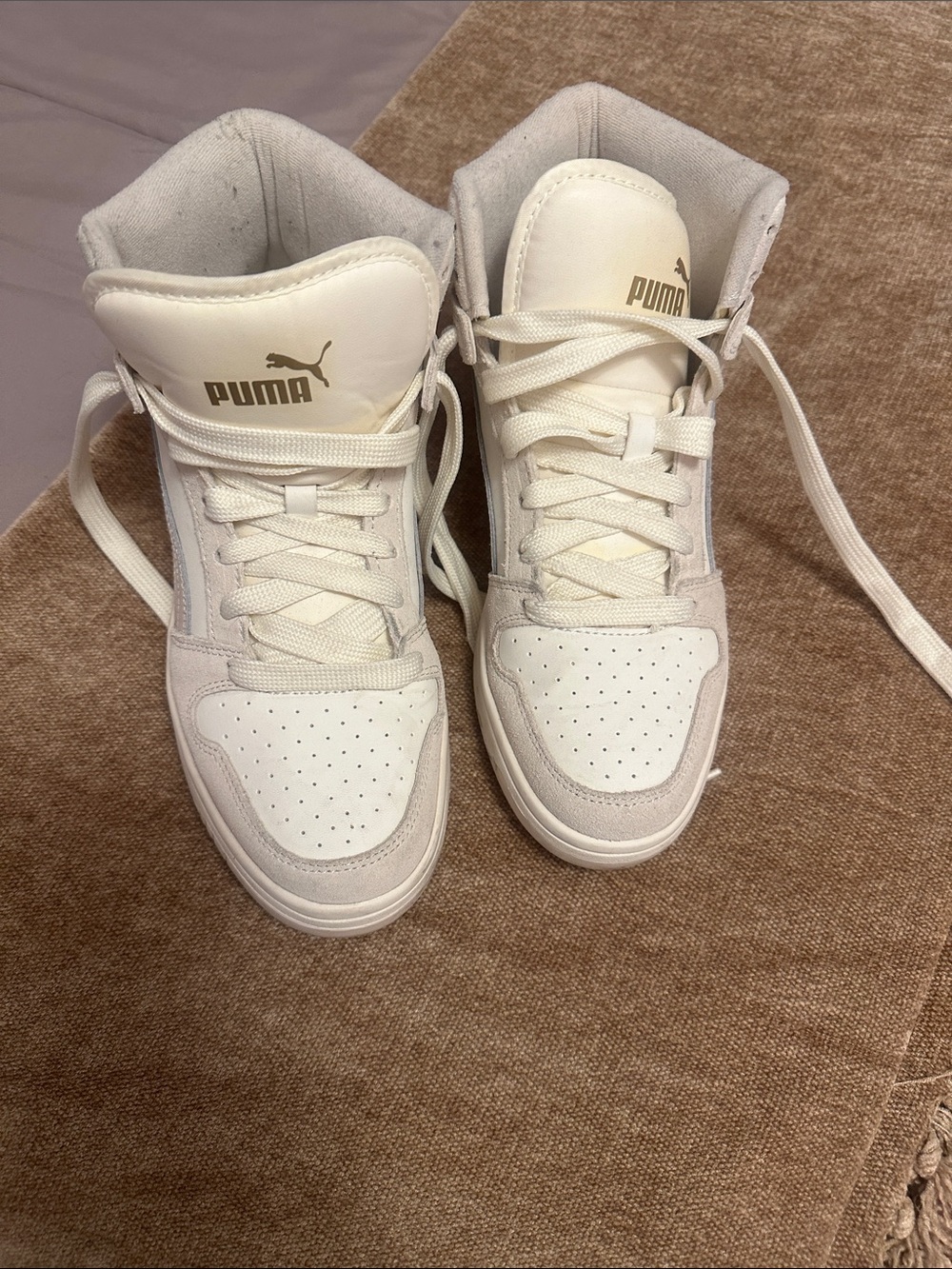Puma Cream and White High-Top Sneakers